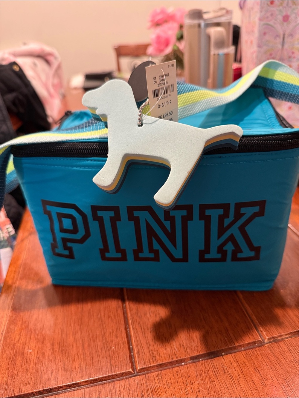 PINK Victoria's Secret Teal Lunch Bag with Dog Charm